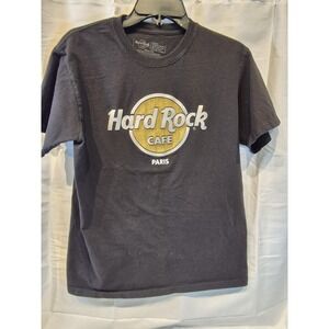 Hard Rock Café Paris T Shirt Men's Medium Black Short Sleeve Raised Print Logo